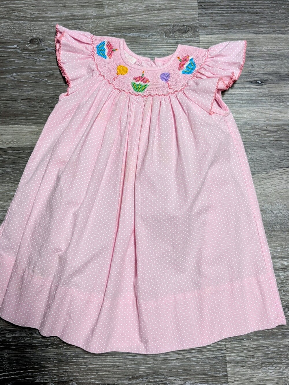 Petit Bebe Dress Size 12 Months Pink Dot Hand Smocked Birthday Theme